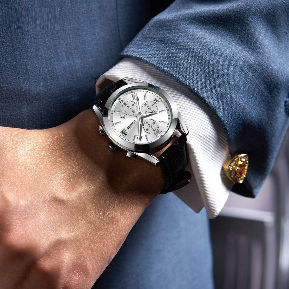 Men's Leather Quartz Waterproof Watch