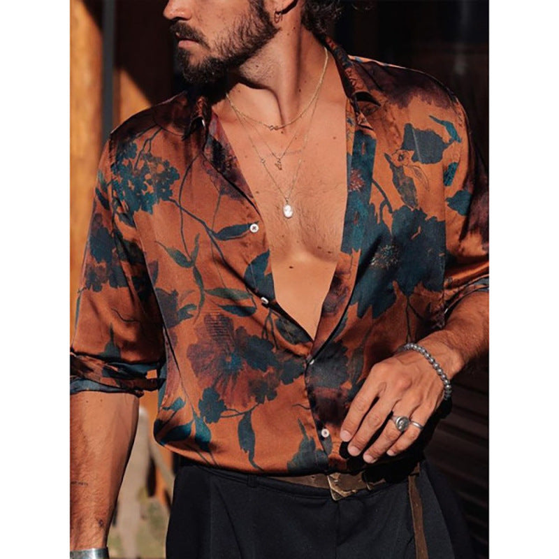 Men's Printed Lapel Youth Top