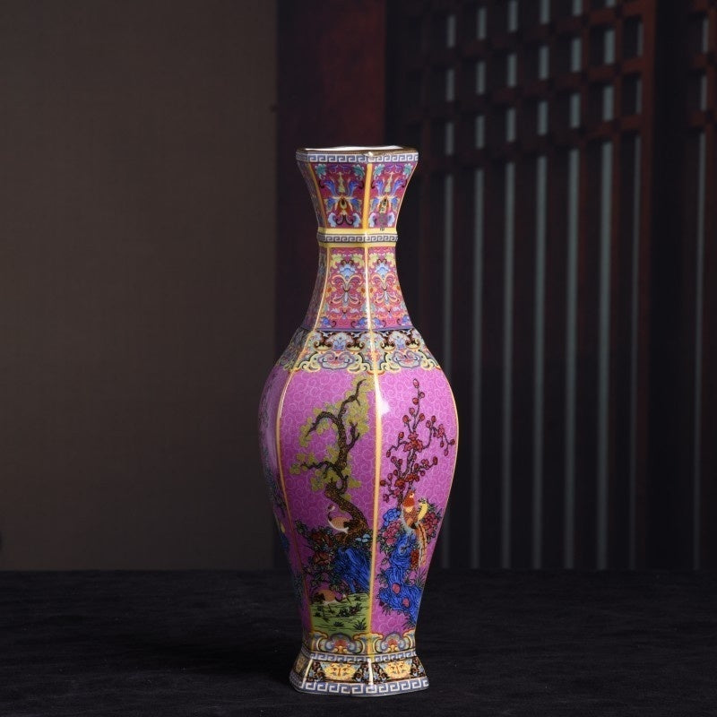 Enamel Hexagonal Porcelain Vase