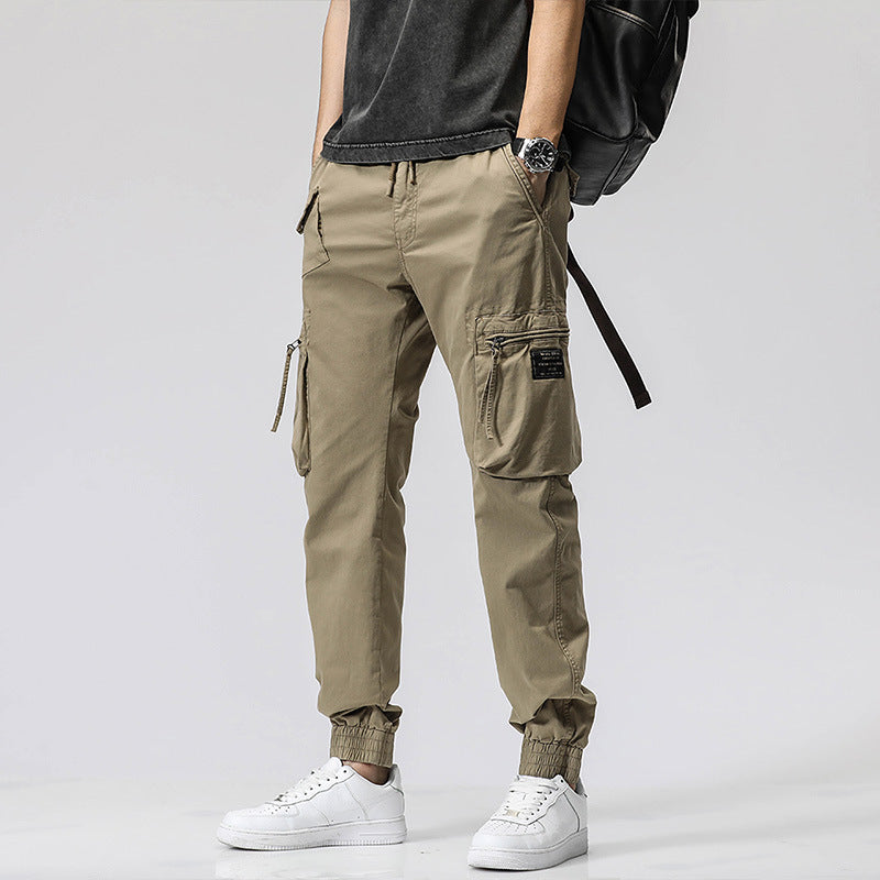 Men's Trendy Cotton Elastic Waist Multi-pocket Pants