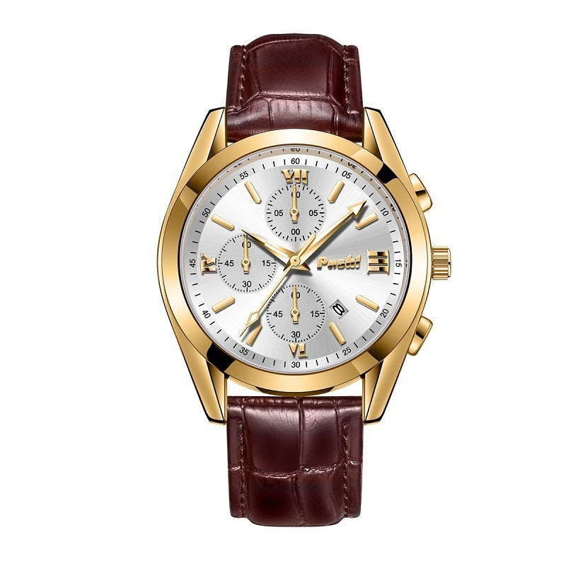 Men's Leather Quartz Waterproof Watch