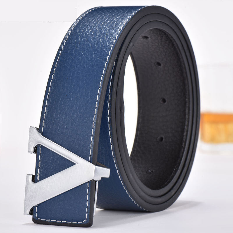 Leather Smooth Buckle Letter Belt