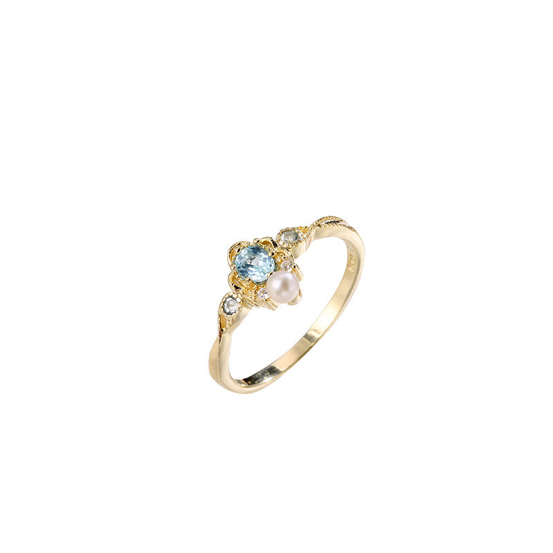 S925 Silver Natural Blue Topaz Ring