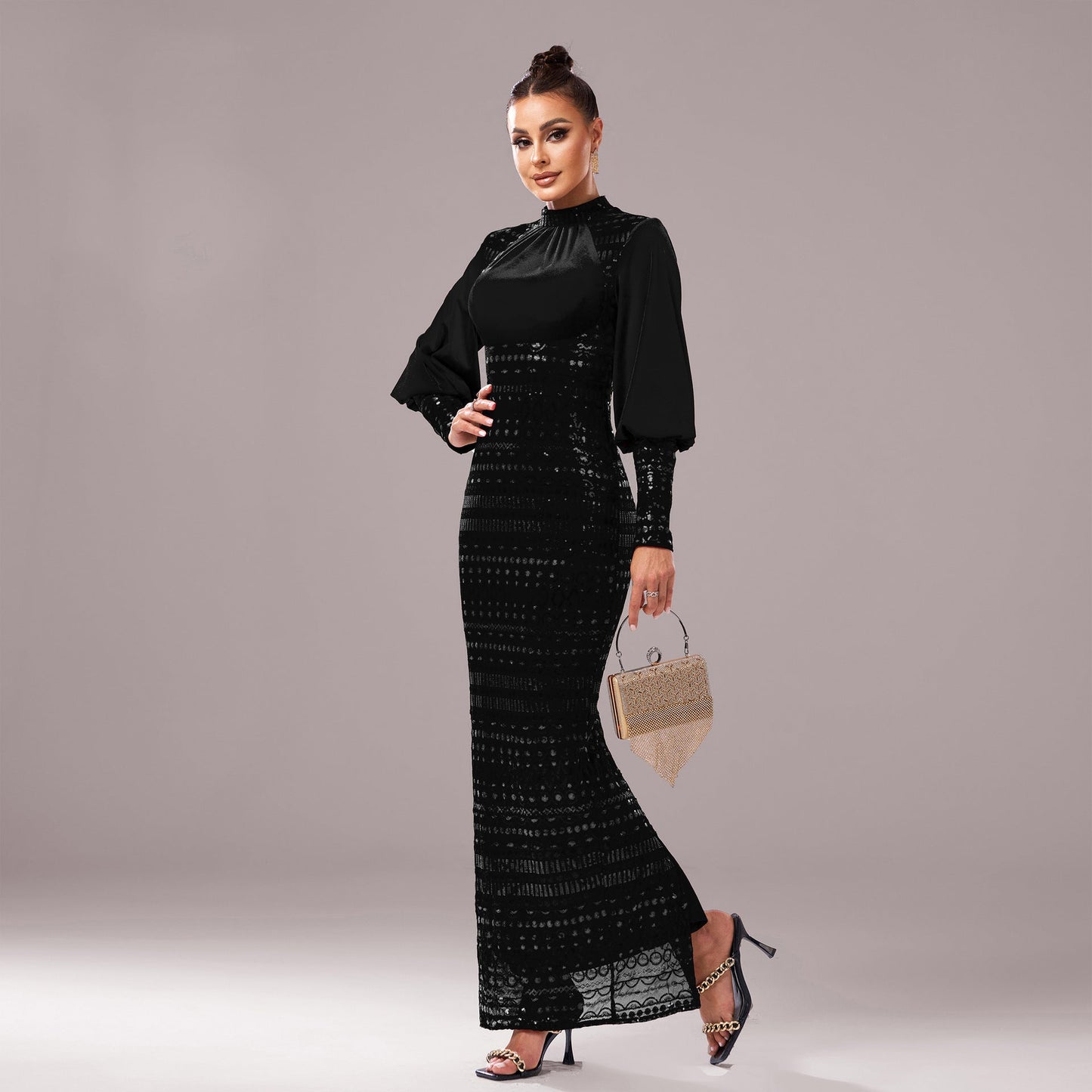 Sequined Slit Evening Dress