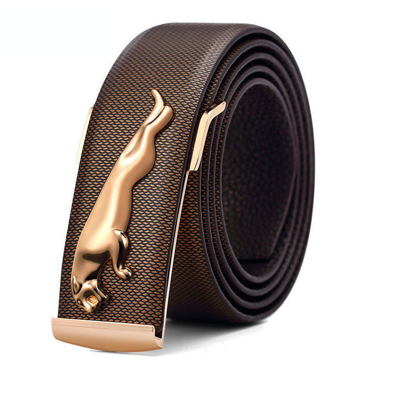 Men’s Leather Plate Belt Gold Buckle