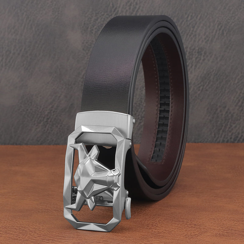 Bull Head Leather Belt Men Automatic Buckle