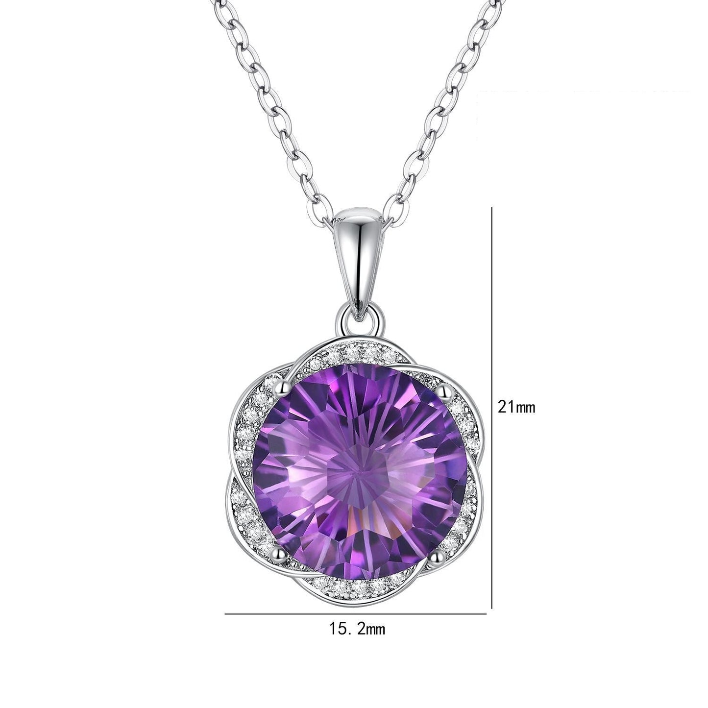 S925 Silver Amethyst Flower Pendant Necklace