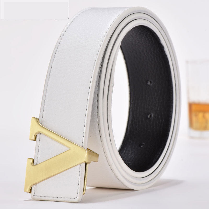 Leather Smooth Buckle Letter Belt