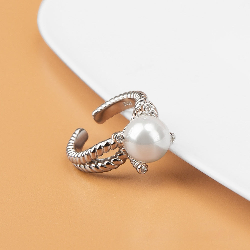 S925 Crown Pearl Adjustable Ring