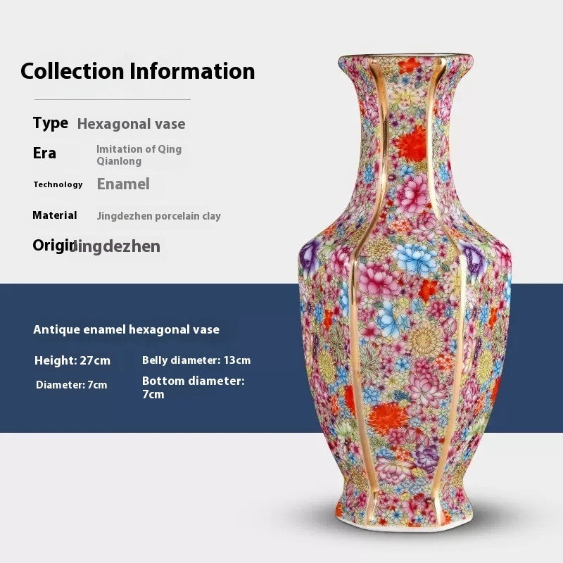 Enamel Hexagonal Porcelain Vase