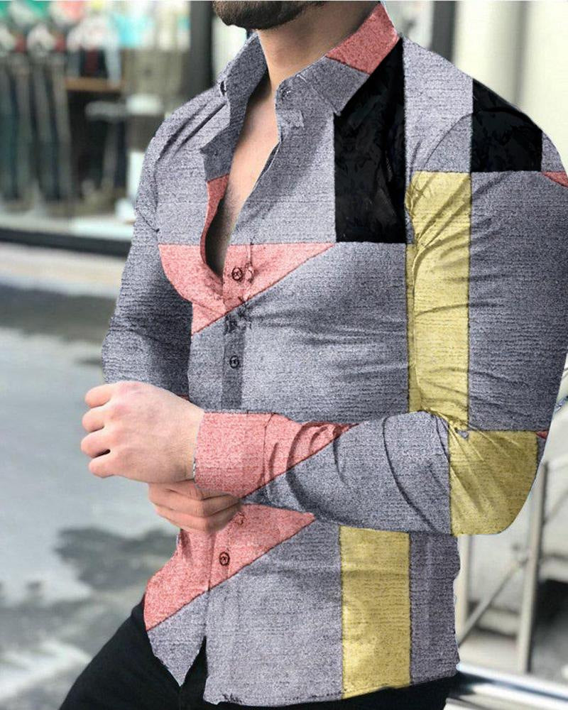 Men's Printed Lapel Youth Top