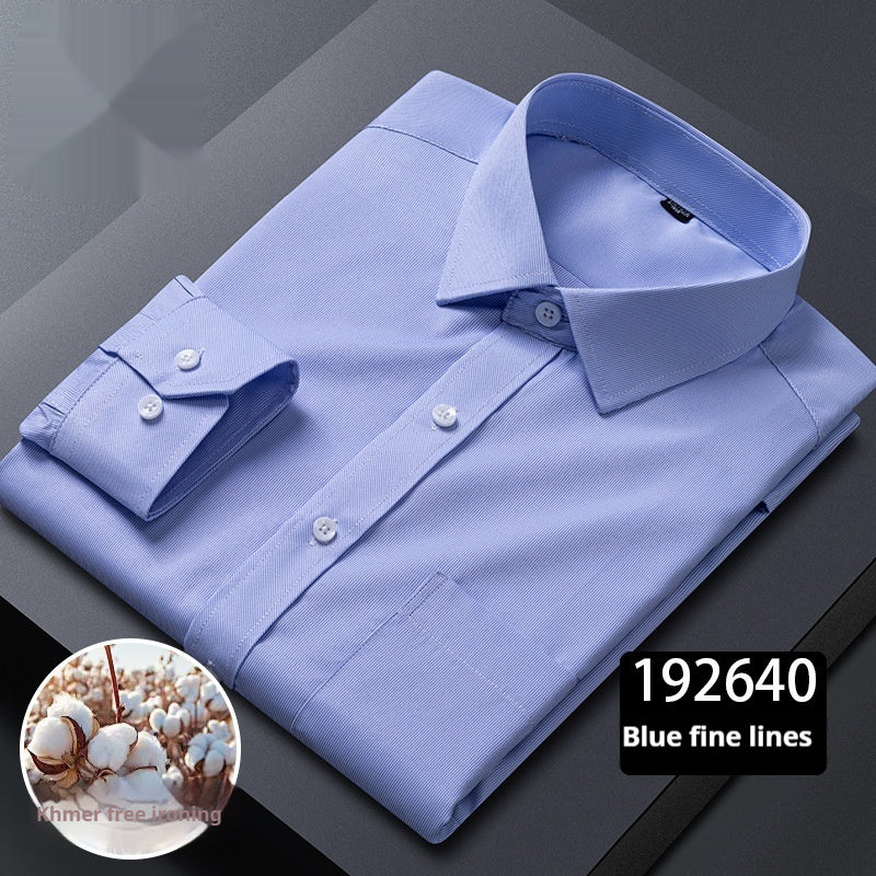 Men's Long-sleeve Plaid Business Shirt with Square Collar