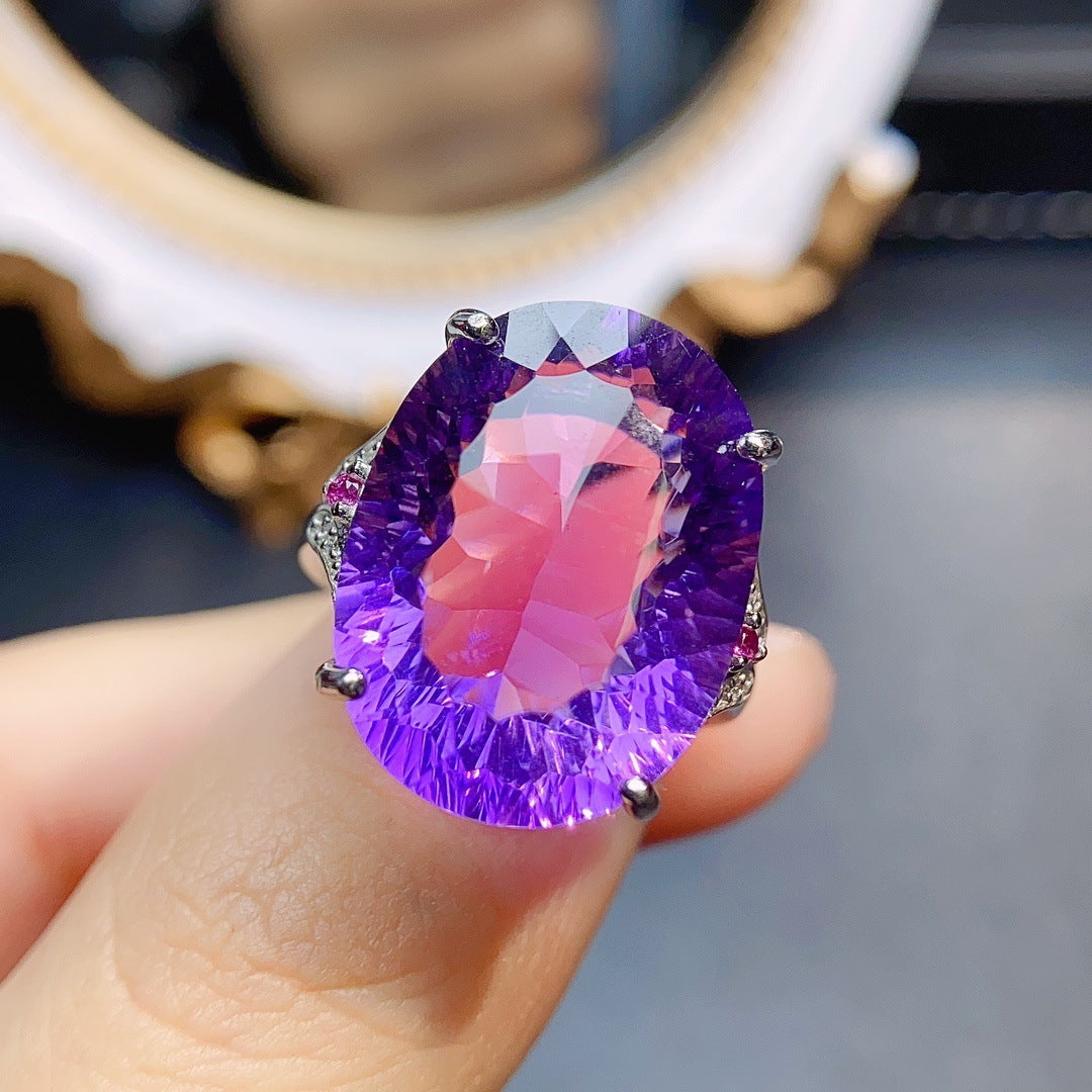 S925 Silver Natural Amethyst Ring