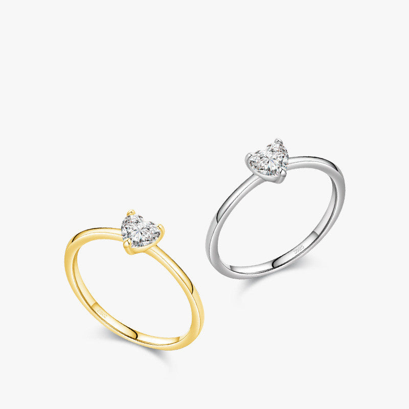 S925 Silver Heart Finger Ring Diamond