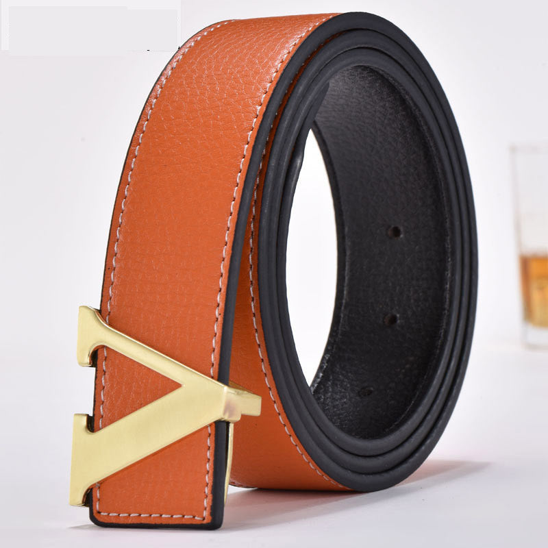 Leather Smooth Buckle Letter Belt