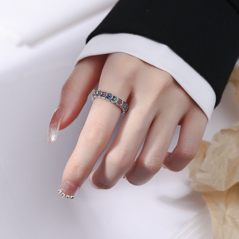 S925 Silver Color Diamond Retro Ring
