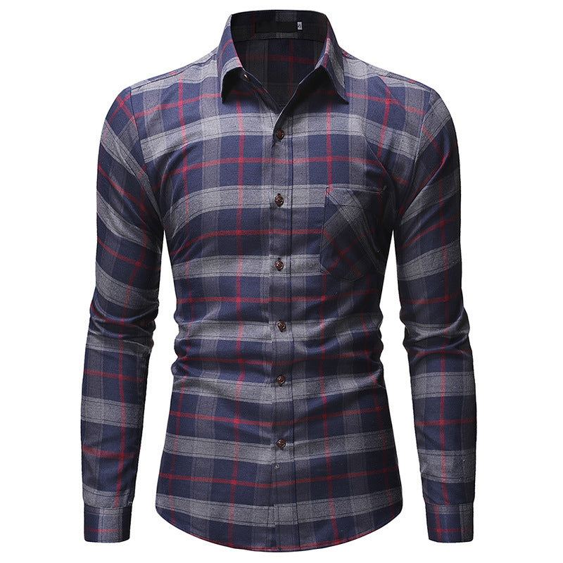Men's Plaid Long Sleeve Cotton Shirt