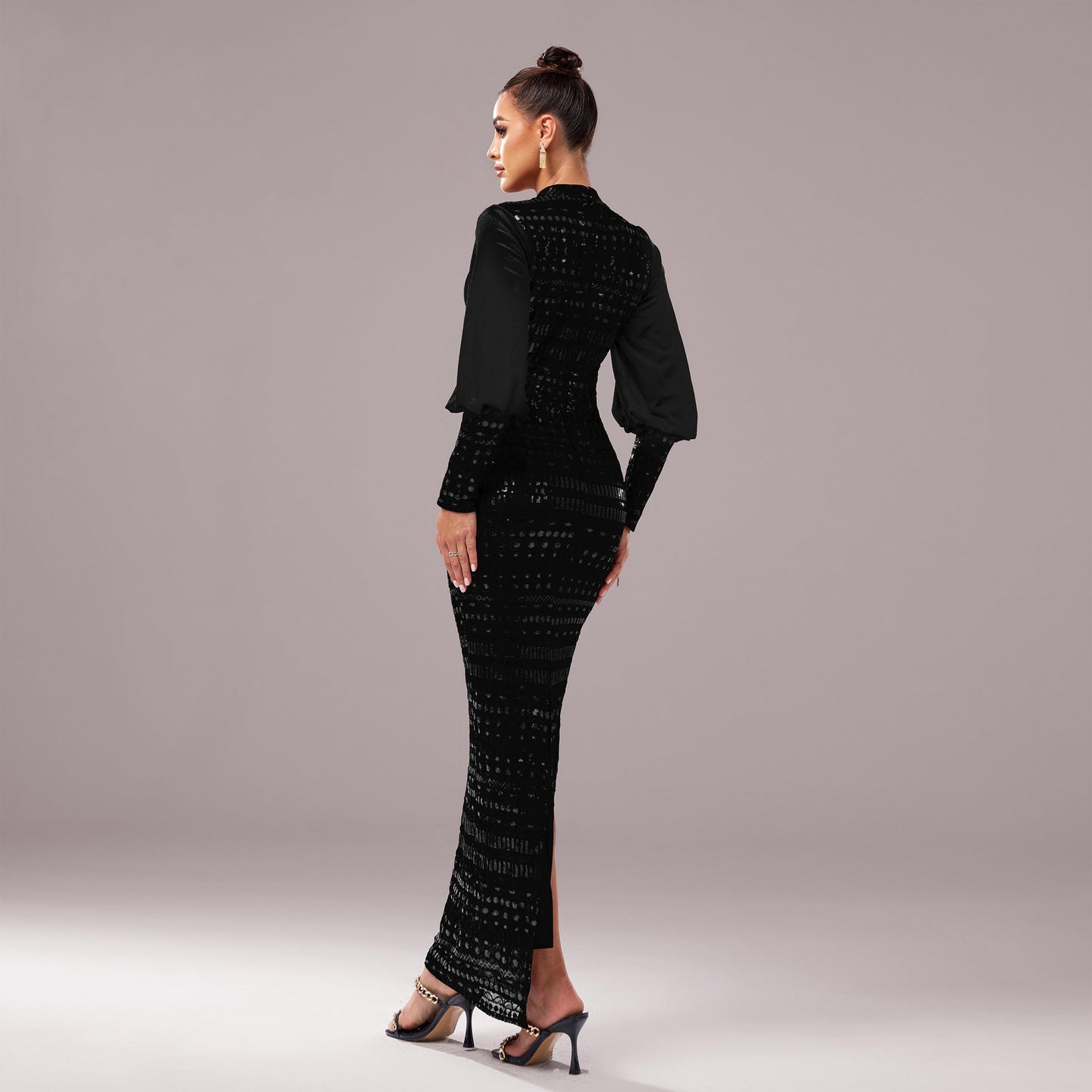 Sequined Slit Evening Dress