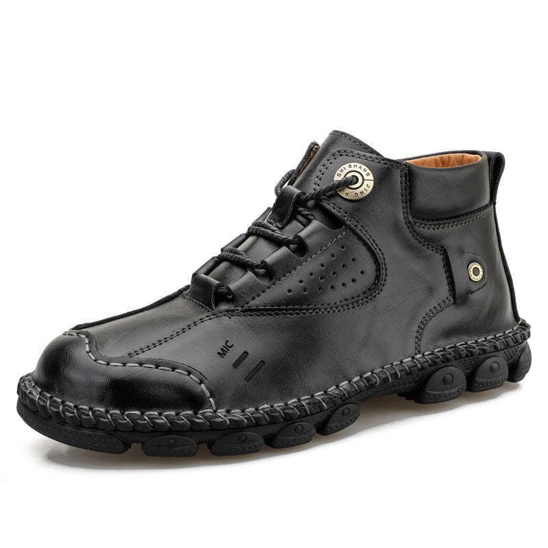 British Style High-top Non-slip Leather Shoes