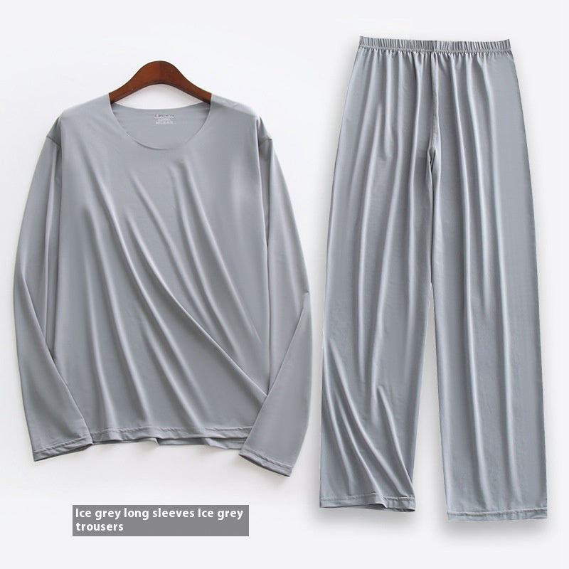 Spring Summer Ultra-thin Men’s Long-sleeve Pajama Set