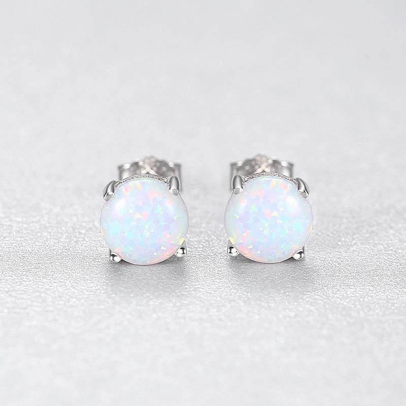S925 Silver Four-Claw Round Ear Studs Female