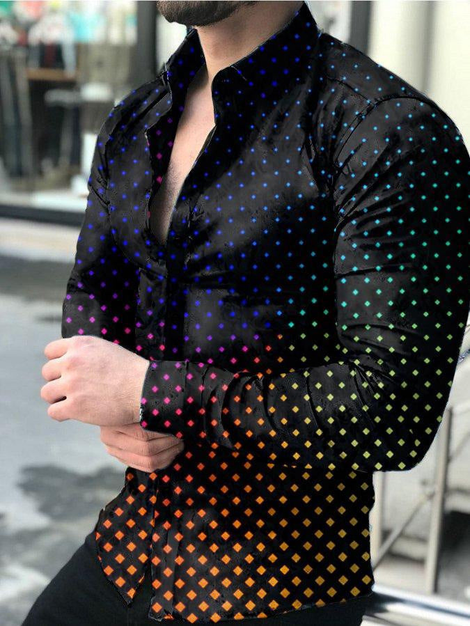 Men's Printed Lapel Youth Top