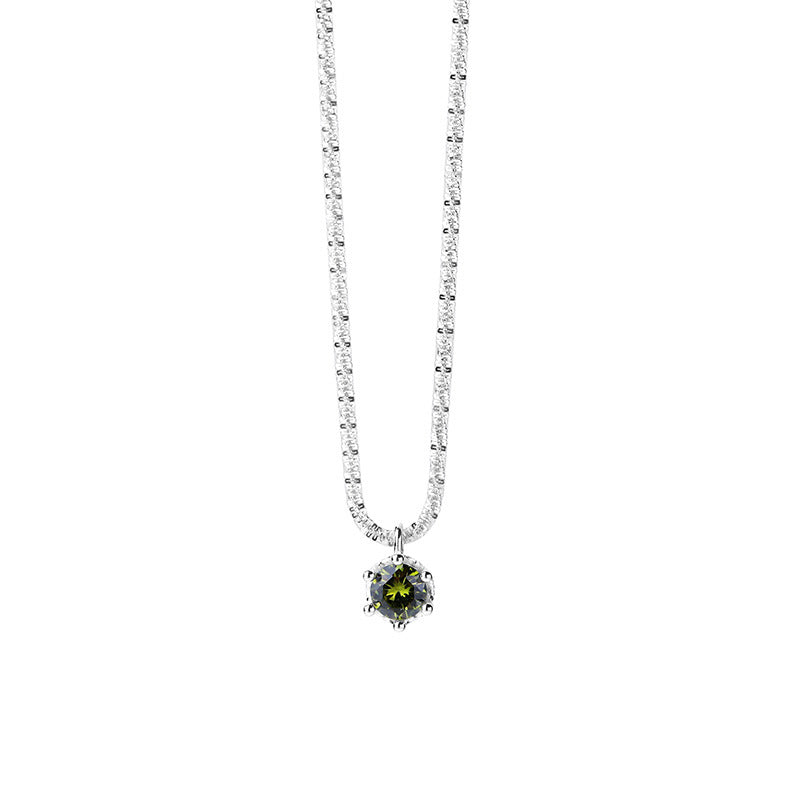 S925 Silver Olive Green Zirconia Collar