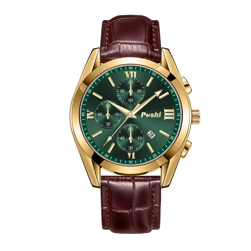 Men's Leather Quartz Waterproof Watch