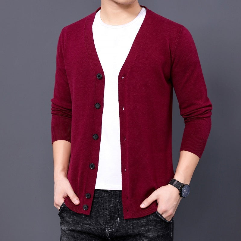 Men's Solid V-neck Knit Cardigan