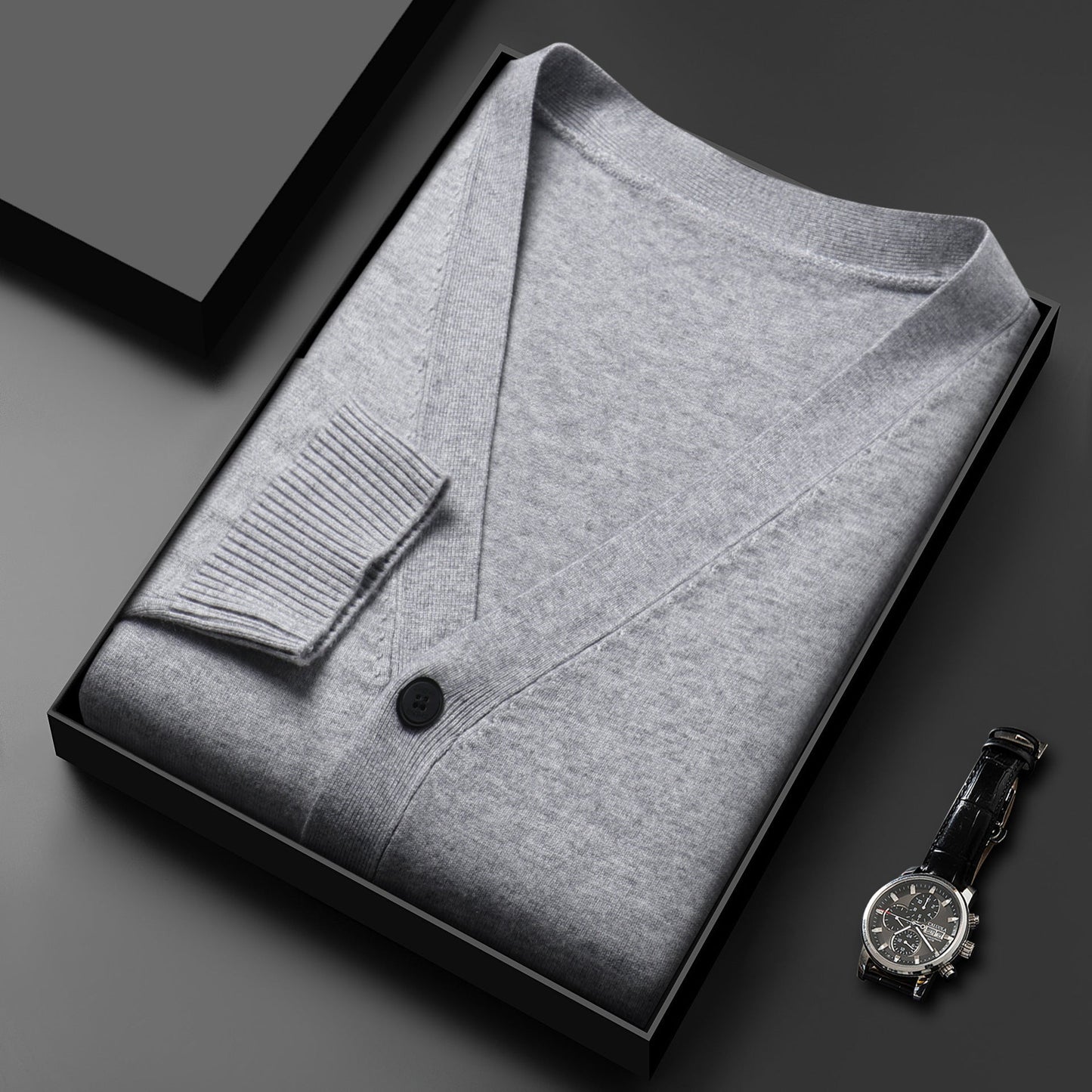 Men's Solid V-neck Knit Cardigan