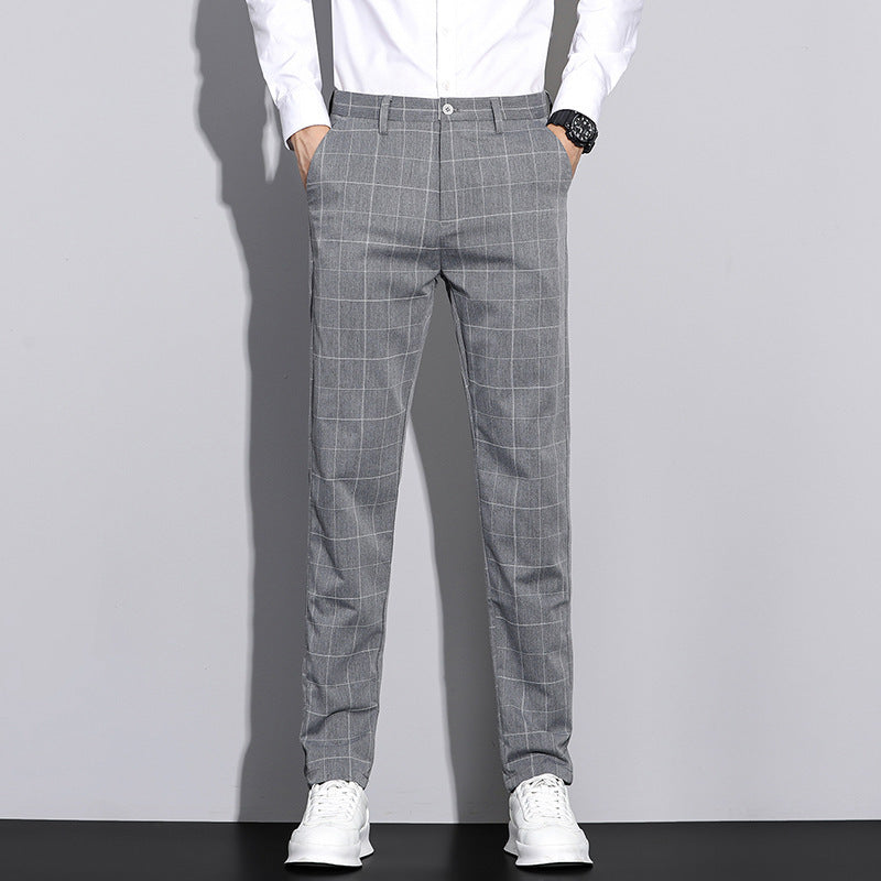Men's Slim Plaid Straight Pants