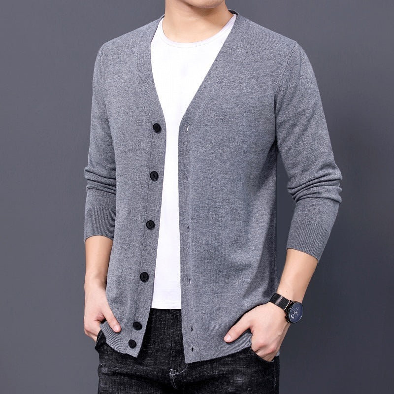Men's Solid V-neck Knit Cardigan