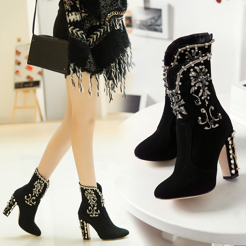 Ethnic Beaded Embroidered Booties Plus Size