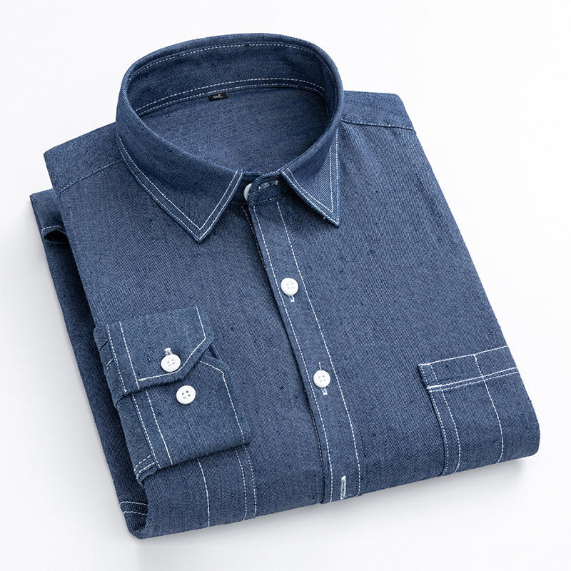 Men's Slim Solid Color Denim Shirt