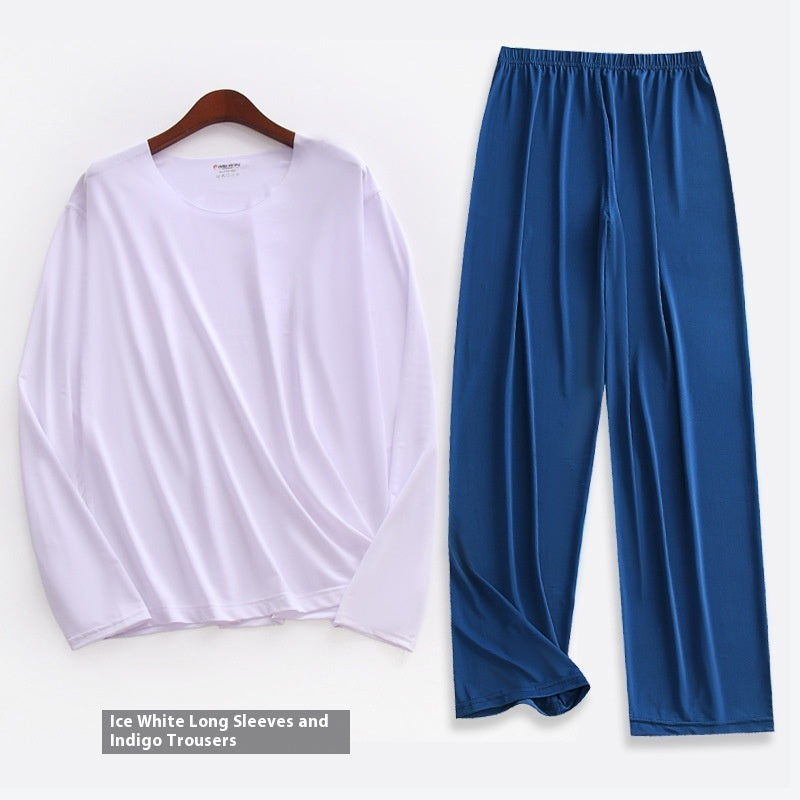 Spring Summer Ultra-thin Men’s Long-sleeve Pajama Set