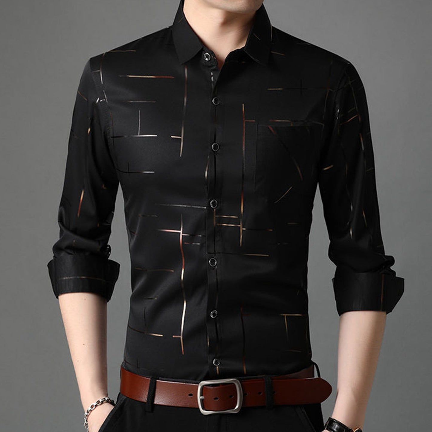Slim Fit Men's Long-sleeve Striped Shirt Dress