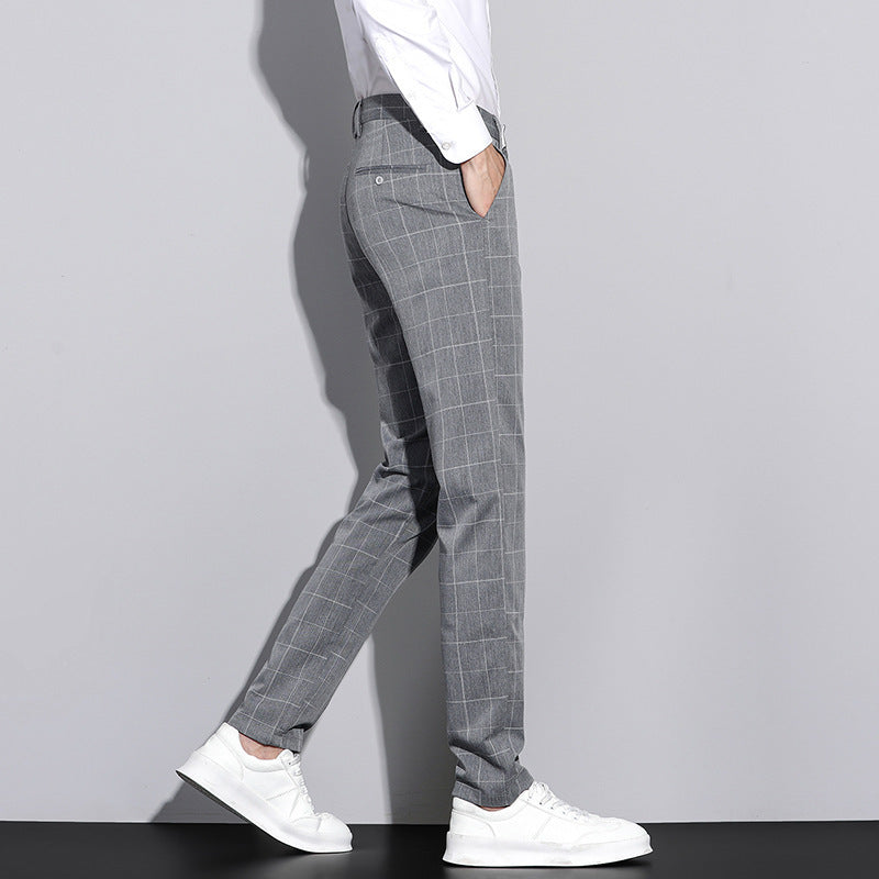 Men's Slim Plaid Straight Pants