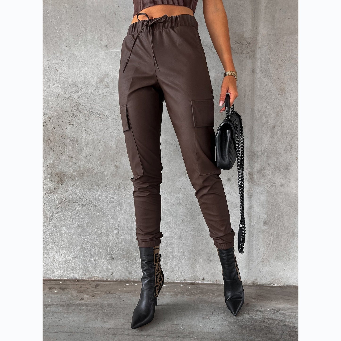 Women's Slim Waist Leather Pants