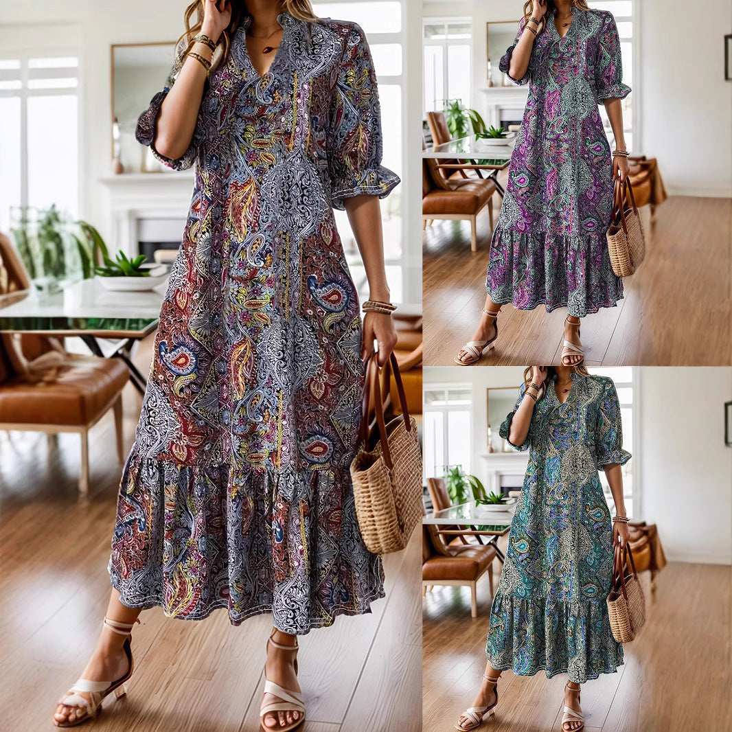 Women's Elegant Printed Maxi Dress