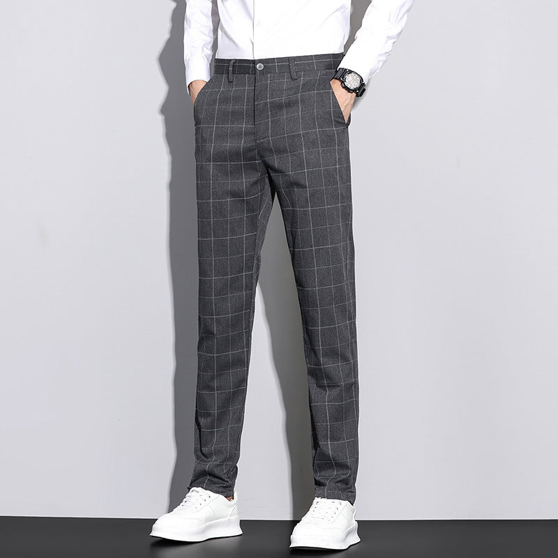 Men's Slim Plaid Straight Pants