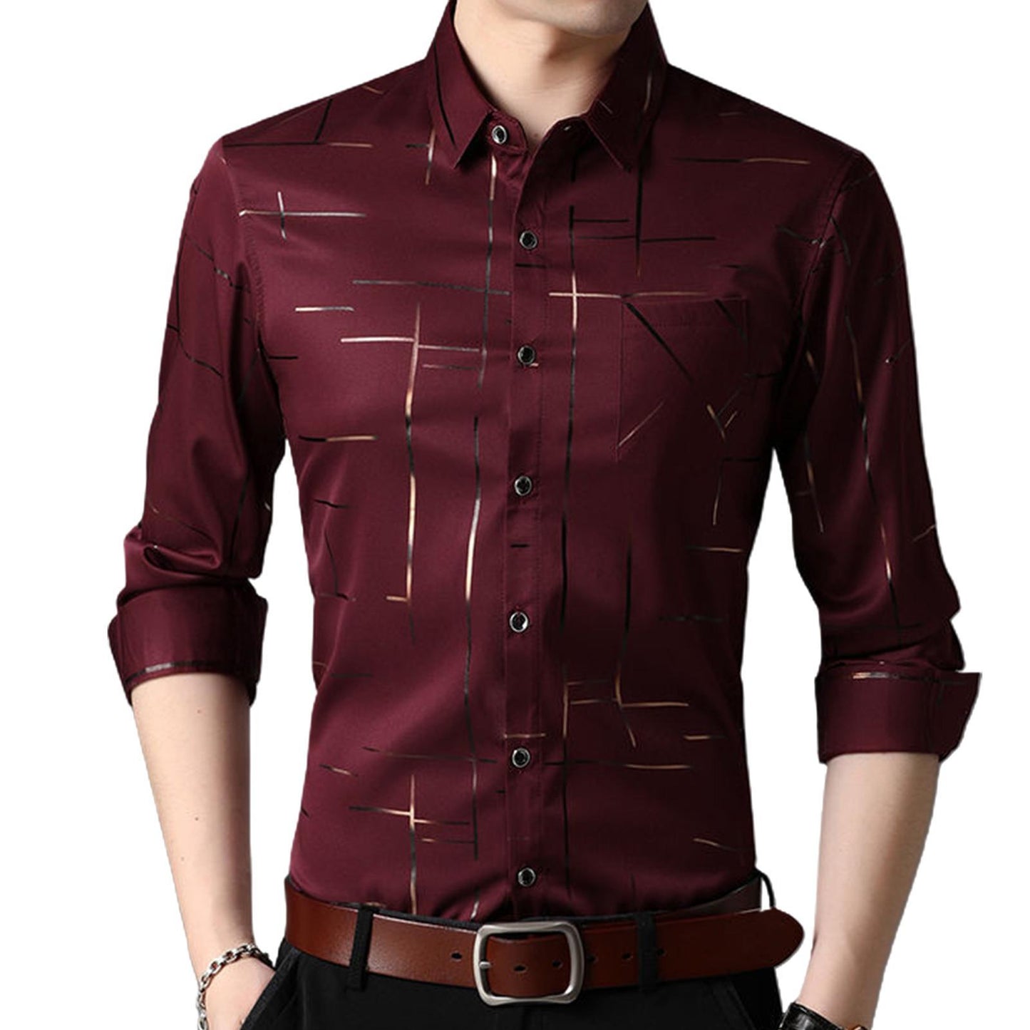 Slim Fit Men's Long-sleeve Striped Shirt Dress