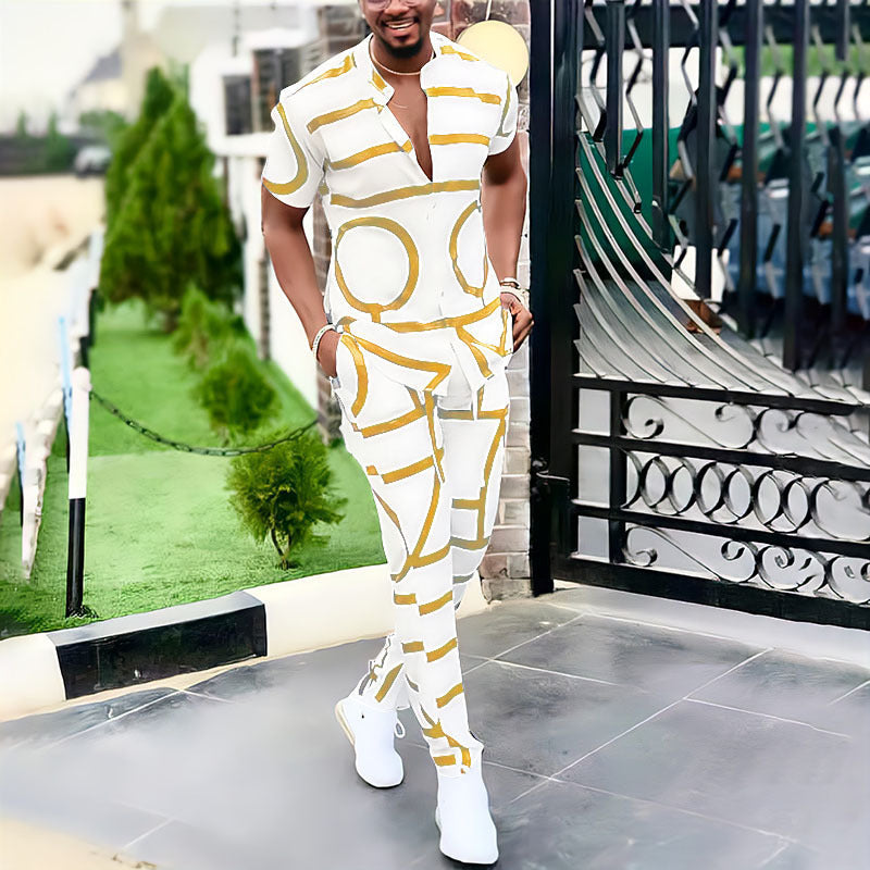 Printed Shirt Suit Trousers Men