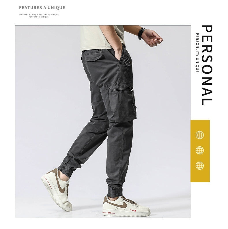 Men's Trendy Cotton Elastic Waist Multi-pocket Pants