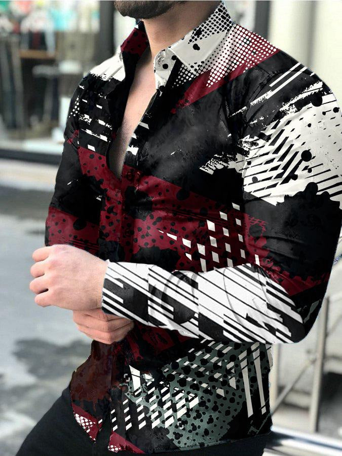 Men's Printed Lapel Youth Top