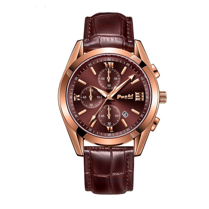 Men's Leather Quartz Waterproof Watch