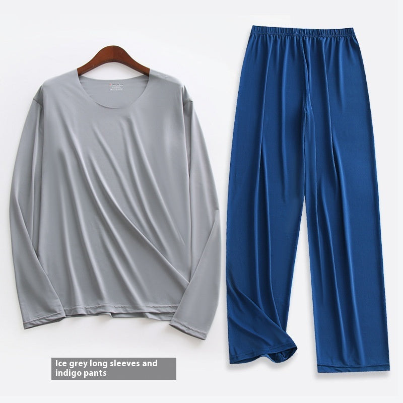 Spring Summer Ultra-thin Men’s Long-sleeve Pajama Set