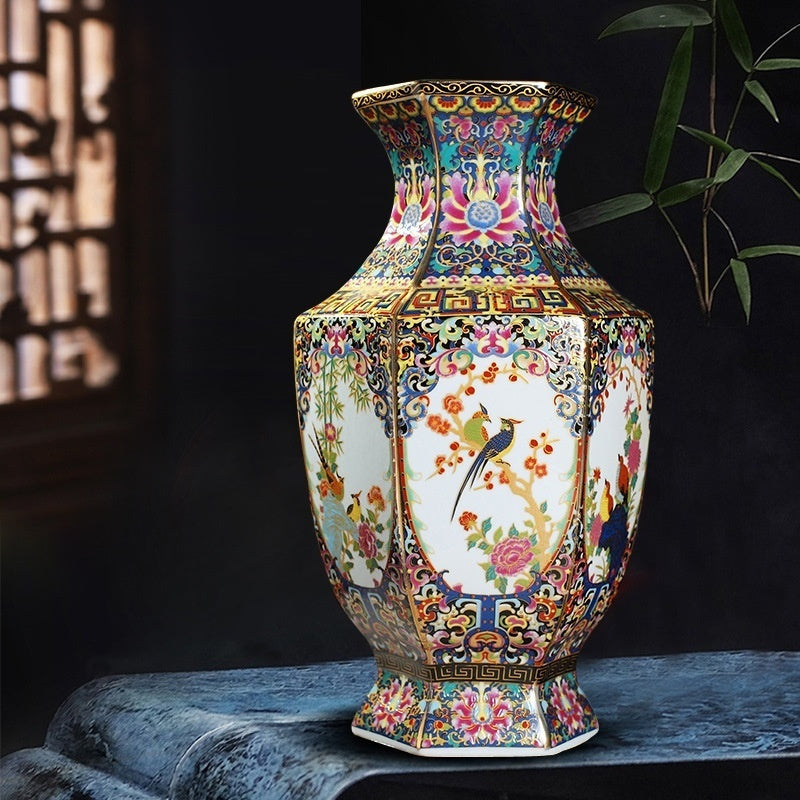 Enamel Hexagonal Porcelain Vase