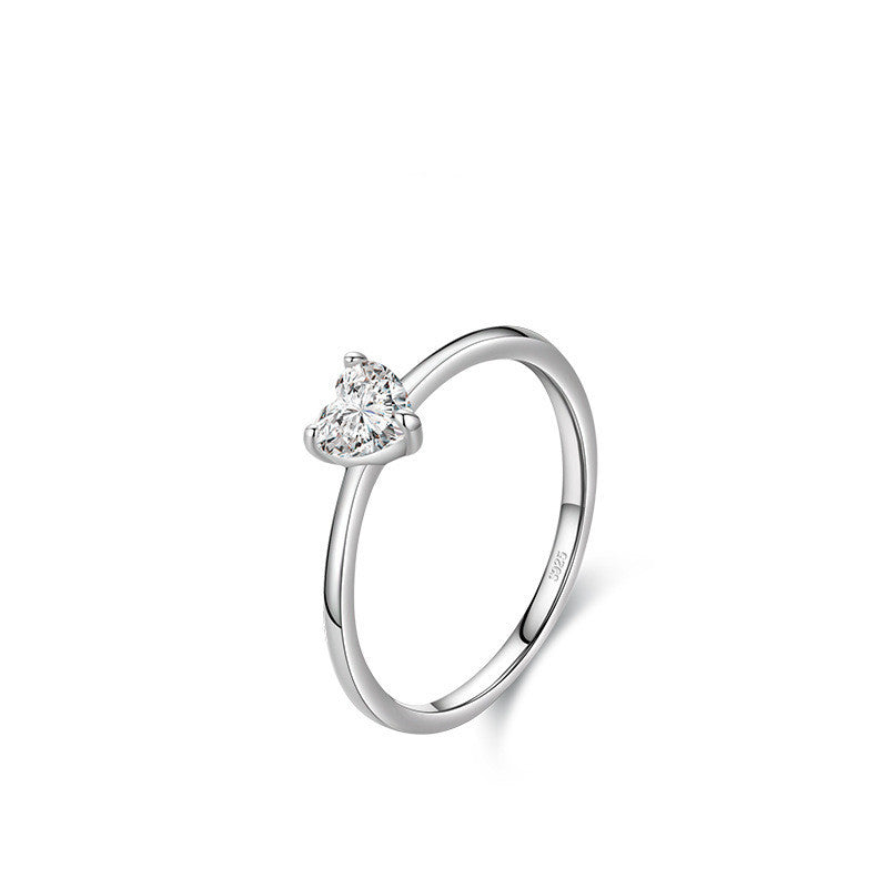 S925 Silver Heart Finger Ring Diamond