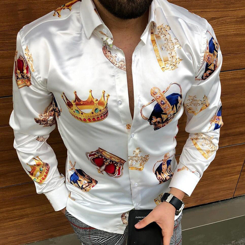 Men's Printed Lapel Youth Top