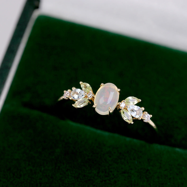 S925 Silver Olivine Aobao Ring